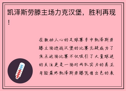 凯泽斯劳滕主场力克汉堡，胜利再现！